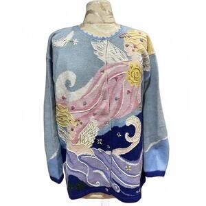 Vintage Storybook Knits Artistic Cardigan Sweater Angel & Nature Motifs Ramie 1X